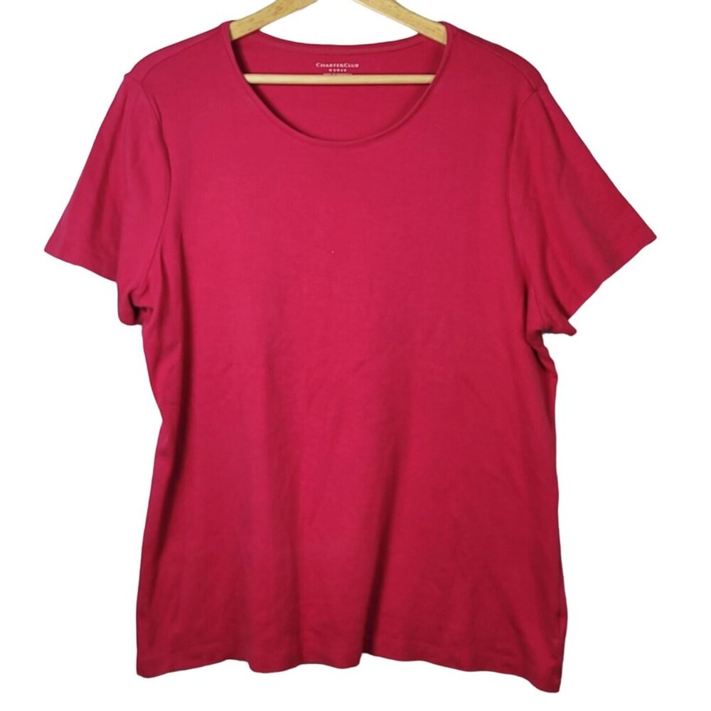 Charter Club T Shirt Top Hot Pink 2X Solid Round Neck Pima Cotton Short Sleeve